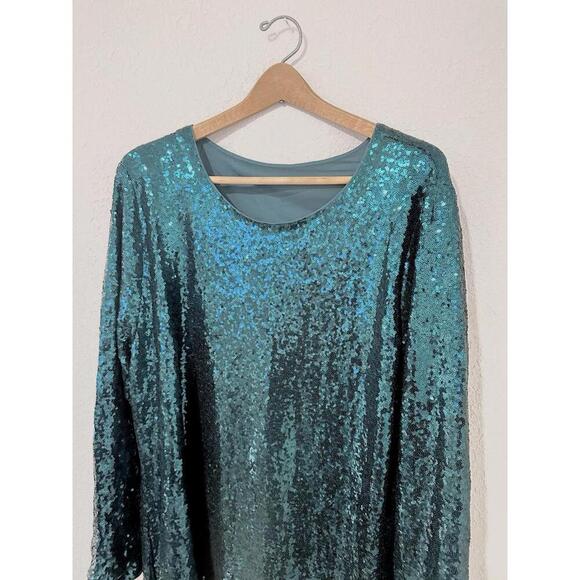 NWT Pinup Fashion Womens Sequin Dress Long Sleeve Green Coctail Plus Size 24 - Picture 3 of 15